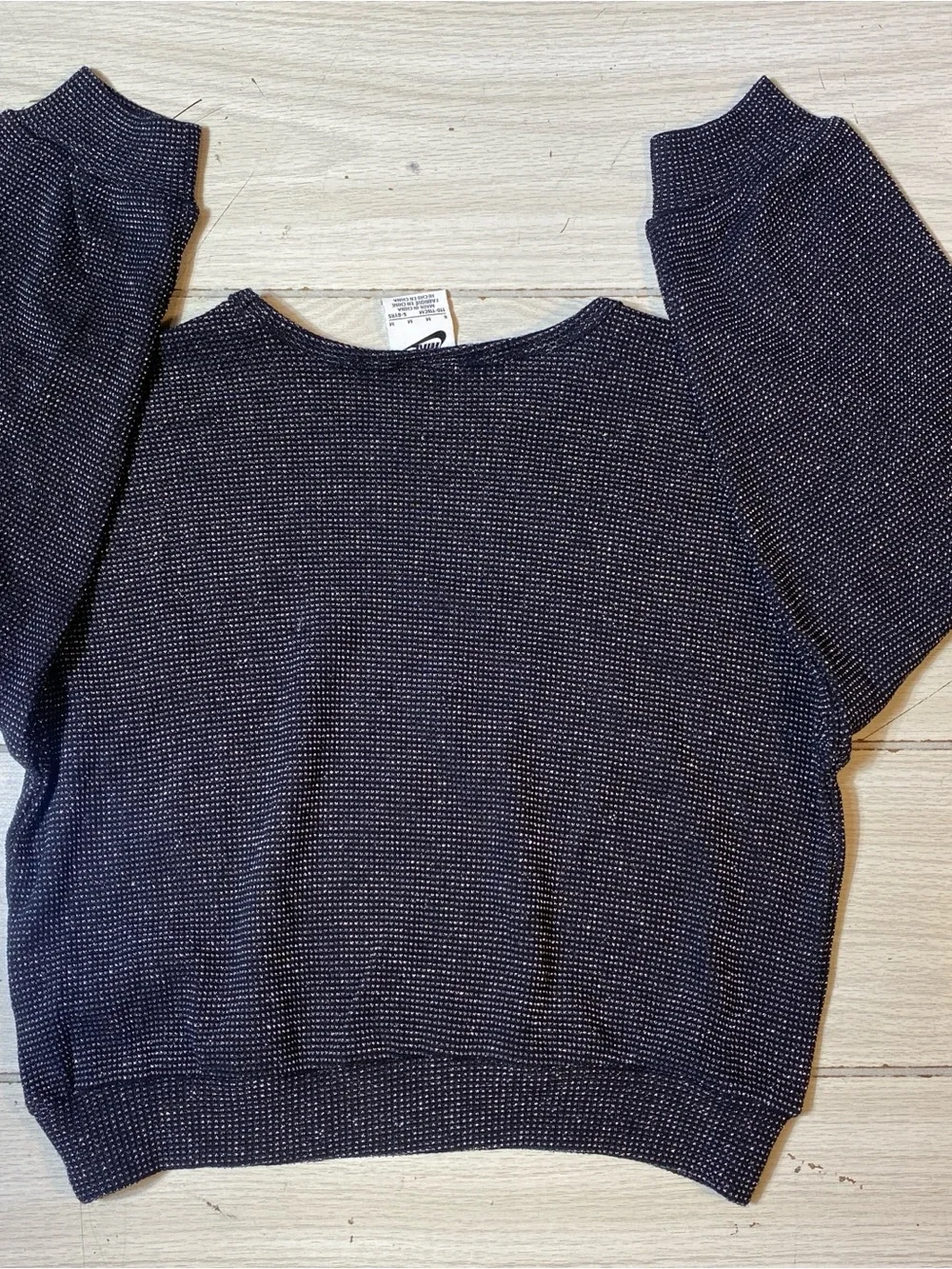 Nike Girls Sparkle Knit Sweatshirt Size M 5-6 YRS Black Silver Pullover NWOT